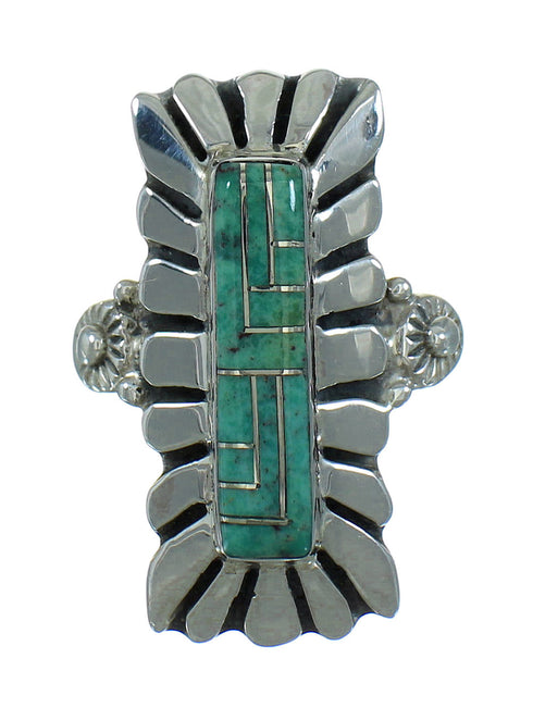 Turquoise Inlay Genuine Sterling Silver Ring Size 6-1/2 AX89333